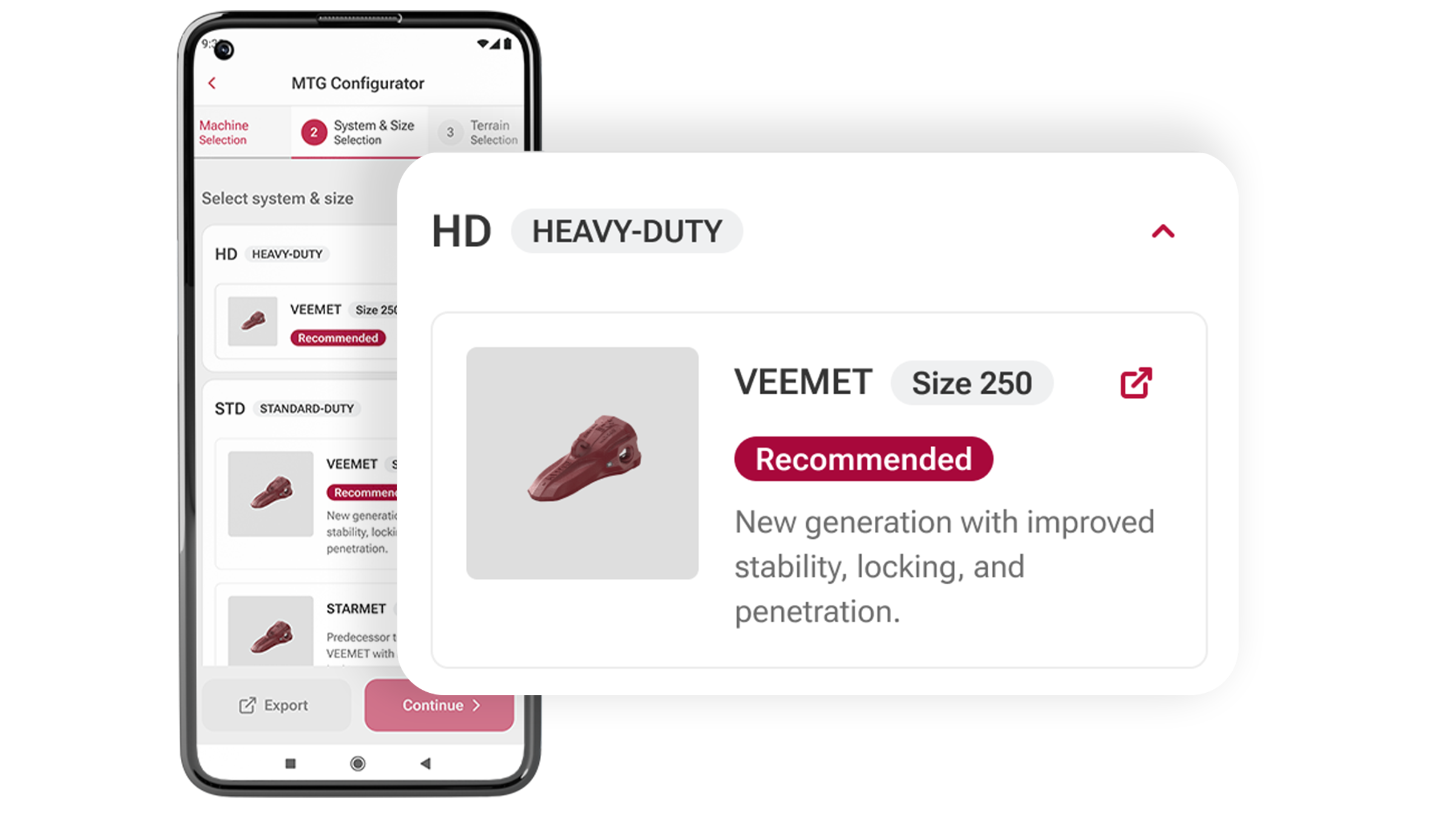 MTG Configurator - System&Size Selection